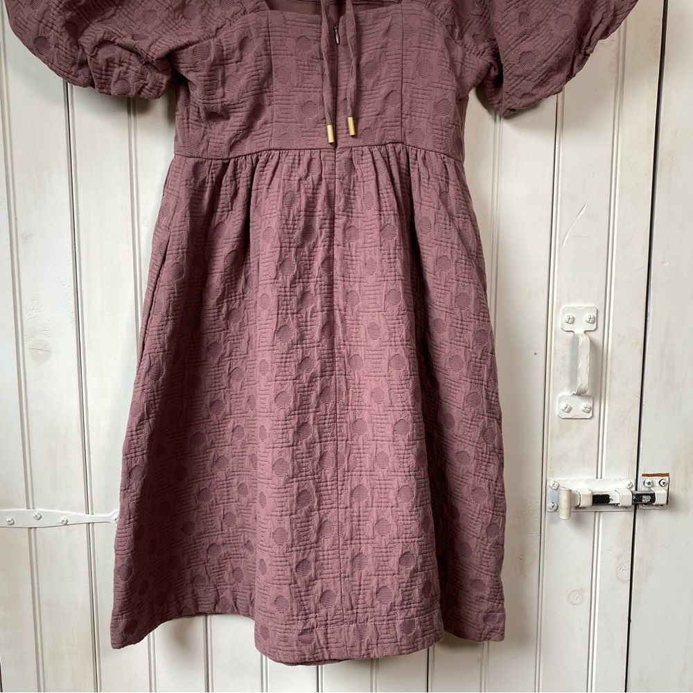 Madewell Quilted Puff-Sleeve Mini Babydoll Dress Dusty Purple Fig Pockets XS NWT - Picture 6 of 12